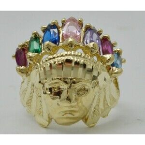 10K Solid Yellow Gold Native American Indian Rainbow CZ ring ALL Sizes